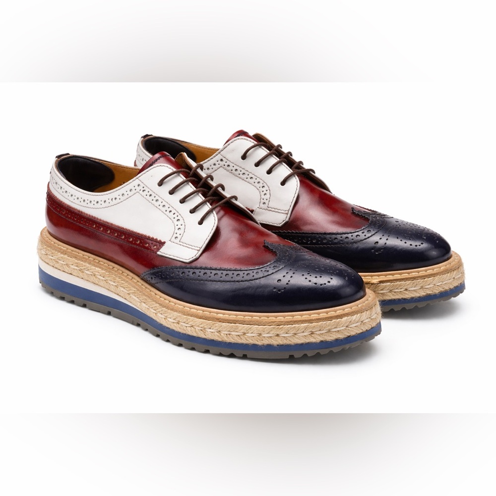 Auth. PRADA Platform Brogue Oxford Shoes 39/ 8.5
